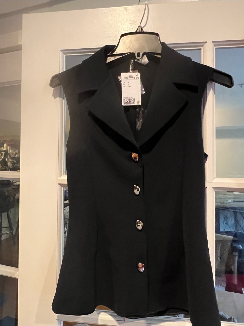 Divided Black Sleeveless Button-Front Vest